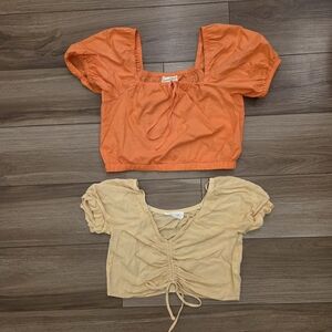 Orange and Yellow Puff Sleeve Cropped Tops Size Small